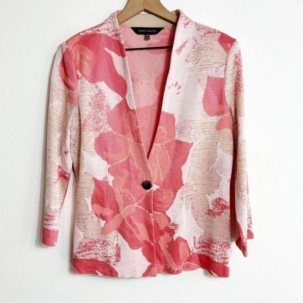 Ming Wang Long Sleeve Jacket Plumeria Twig White Size XS Brand New With Tags